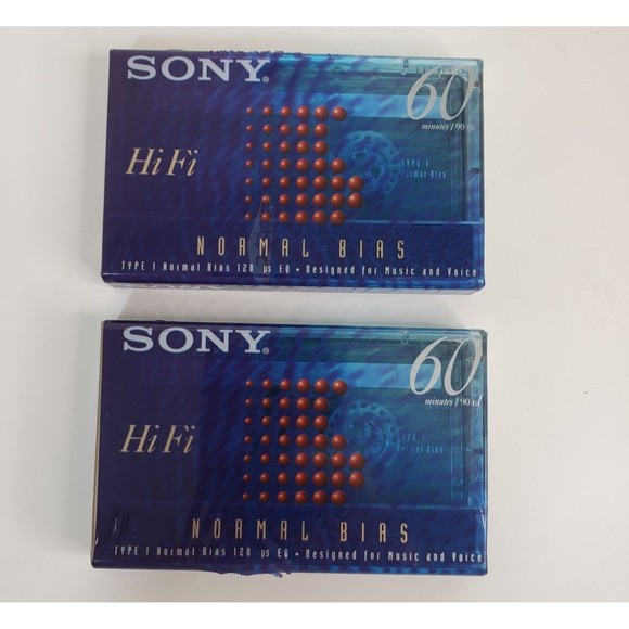 2 New Sealed Sony Hi Fi Blank Audio Cassette Tapes 60 Min Normal Bias - Picture 1 of 6
